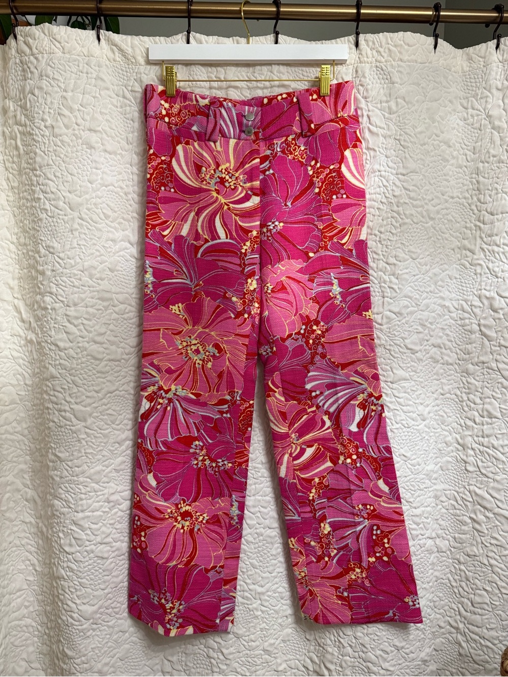 Dolce & Gabbana Pink Floral Wide-Leg Cotton/Flax Pants